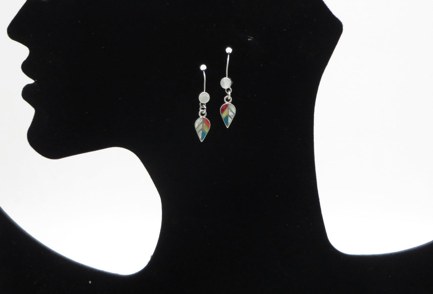 Coca Leaf Earrings 950 Silver and Stone Inlay Peru Sacred Valley EH2
