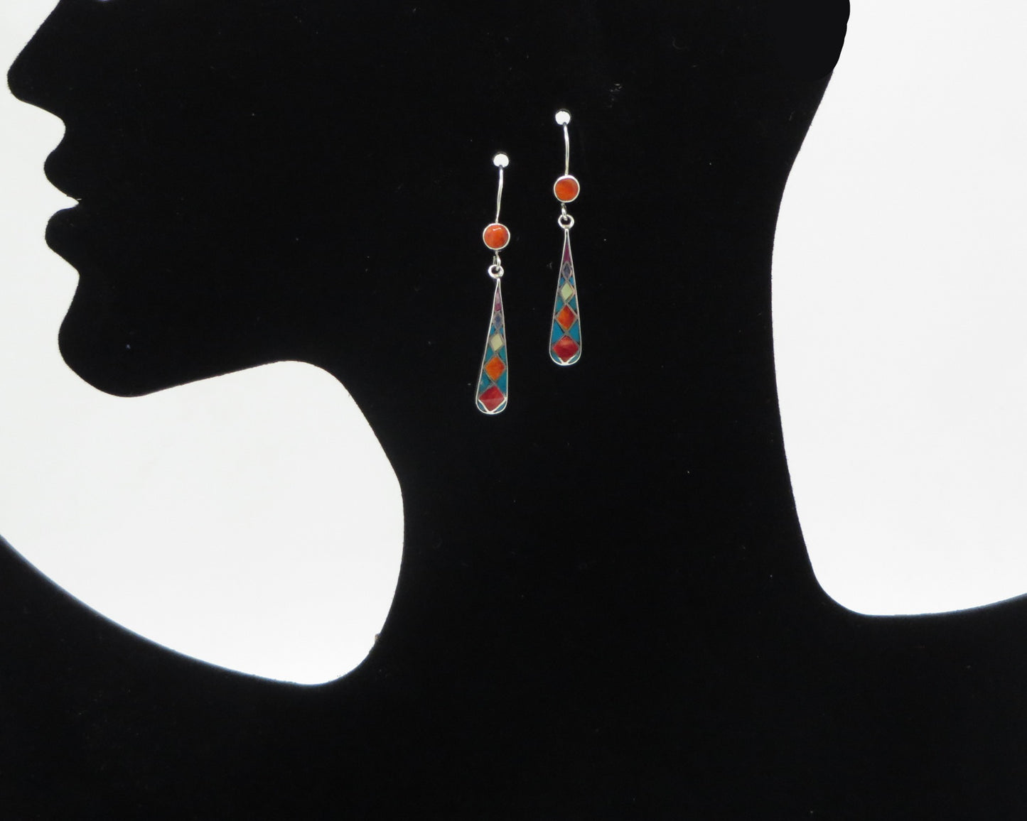 Incan Calendar Earrings 950 Silver and Stone Inlay Peru Sacred Valley EH6