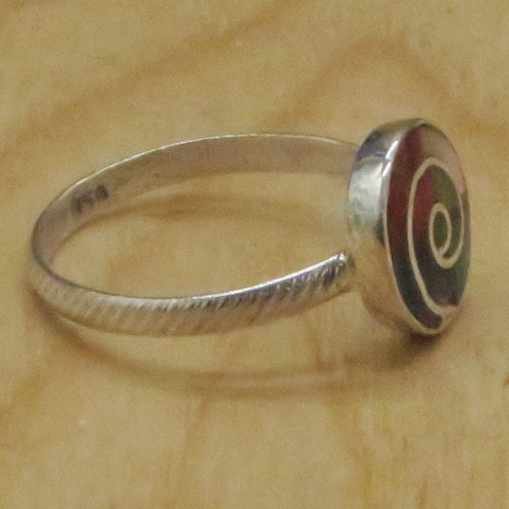 Pachamama Spiral ring silver Peru Sacred Valley multi color stone inlay silver band