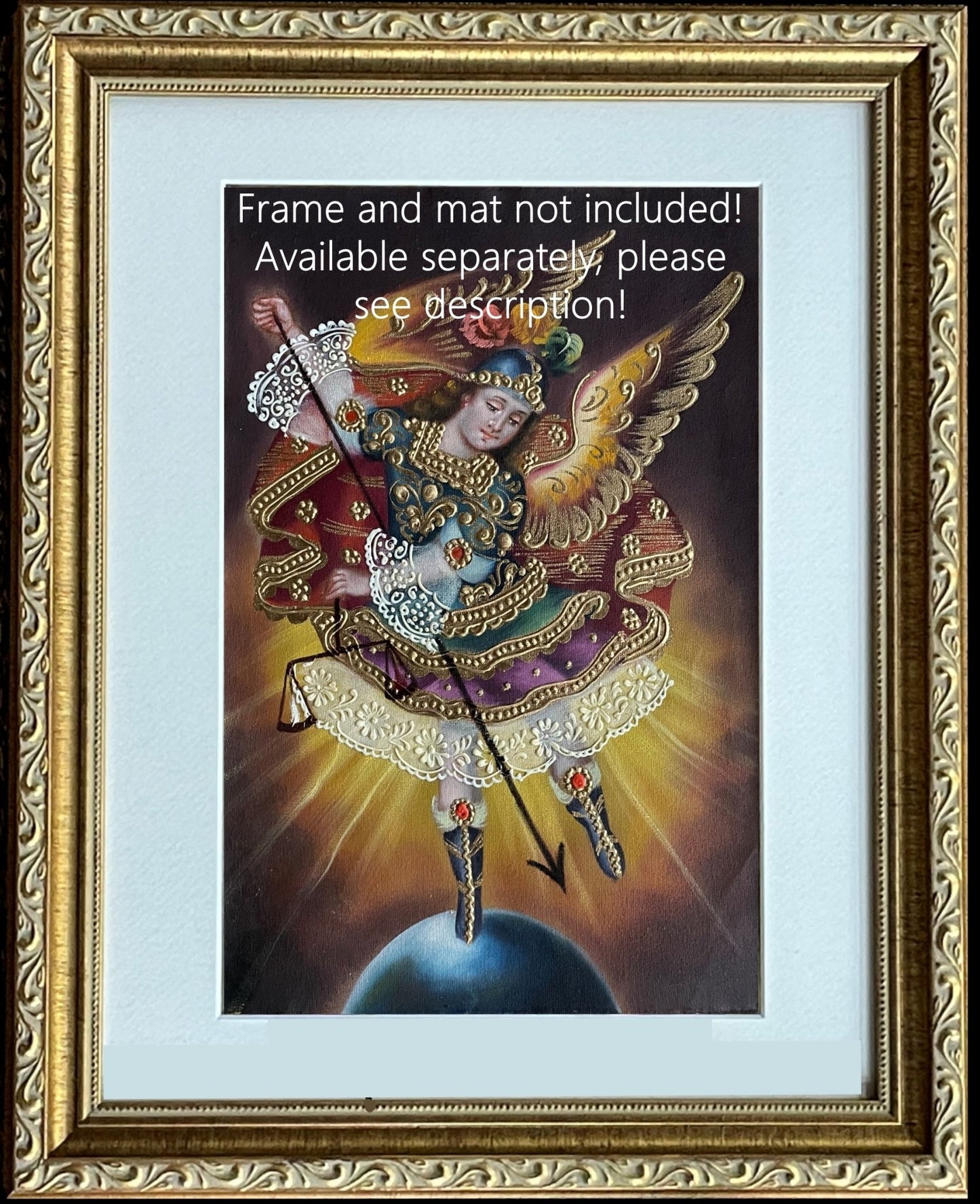 Archangel Michael Original Painting Oil on Canvas Cusco School 7 3/8 x 11 1/4 CS52505 - Shaman Things
