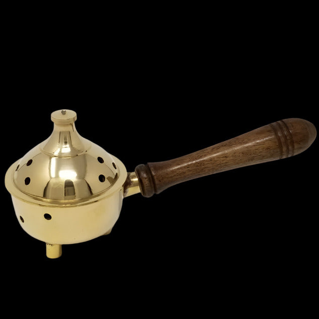 Solid Brass Burner with Lid & wood Handle 7"