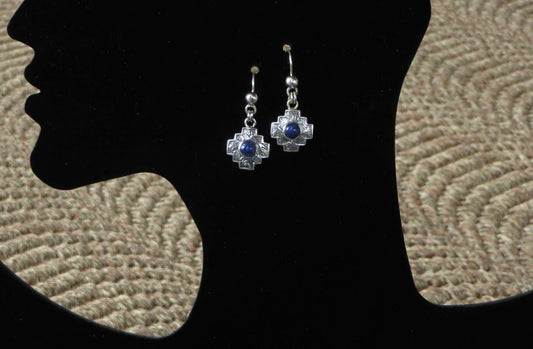Chakana Earrings 950 Silver with Lapis Lazuli Peru Sacred Valley EJVB8 - Shaman Things