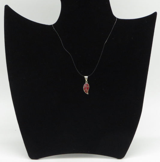 Coca Leaf Pendant with Stone Inlay Peru 950 Silver Sacred Valley PH27 - Shaman Things