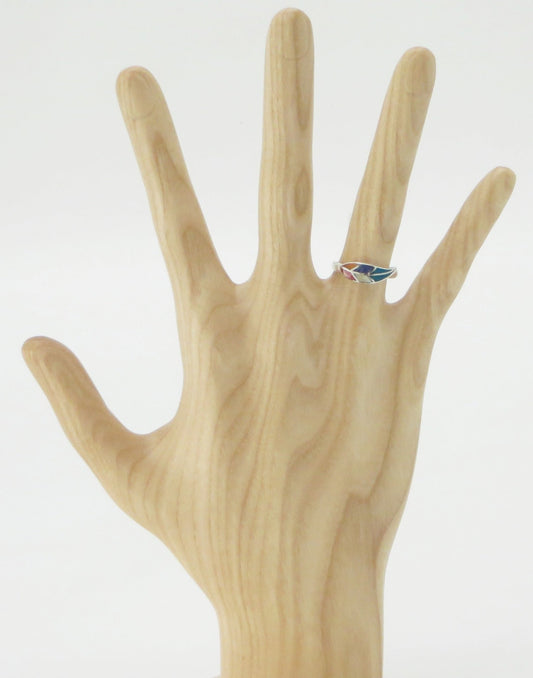 Coca Leaf Ring Size 6 1/2 Peru 950 Silver and Stone Inlay Sacred Valley RJV2 - Shaman Things