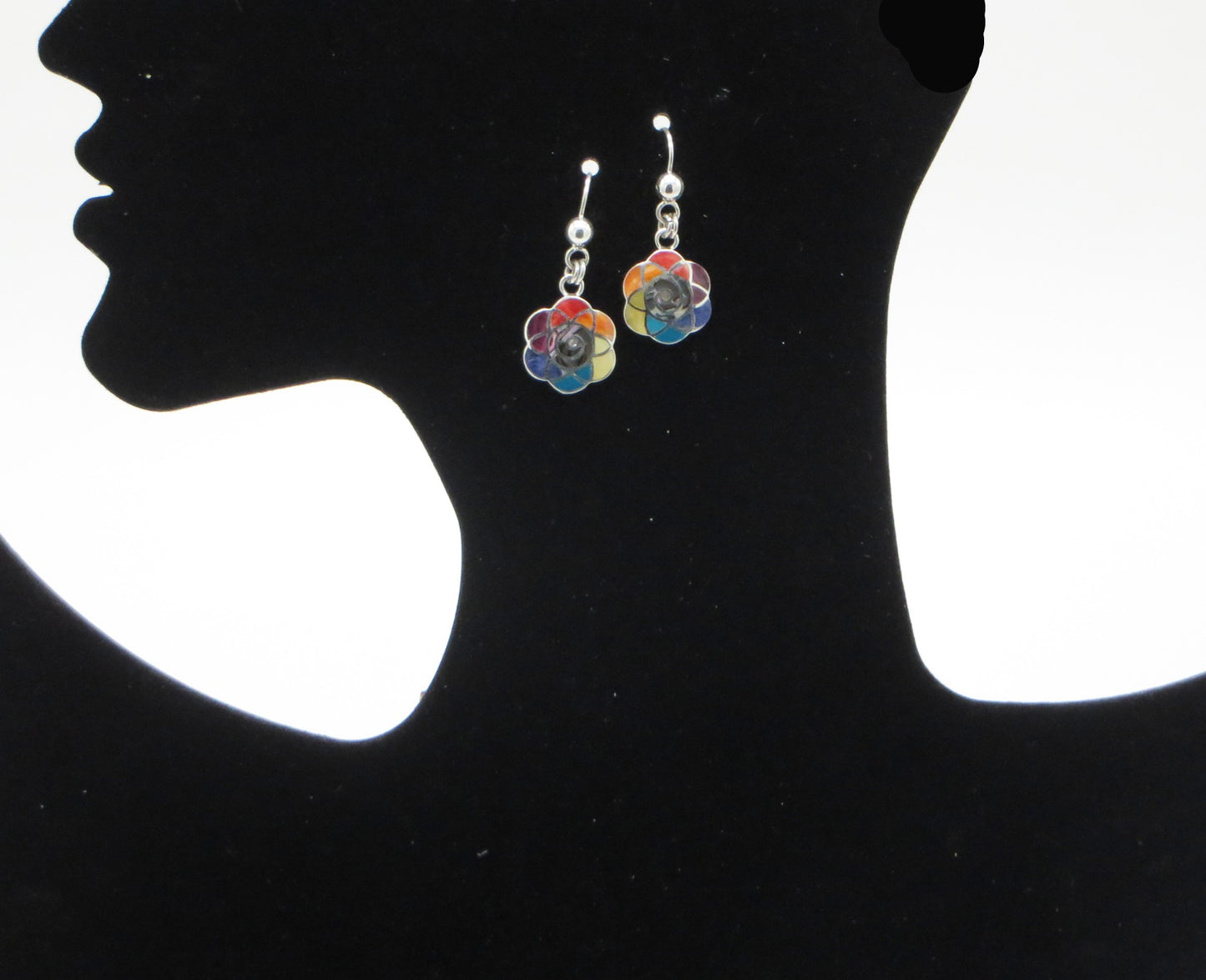 Flower of Life Earrings 950 Silver with Stone and Abalone Inlay Peru Sacred Valley EJV12