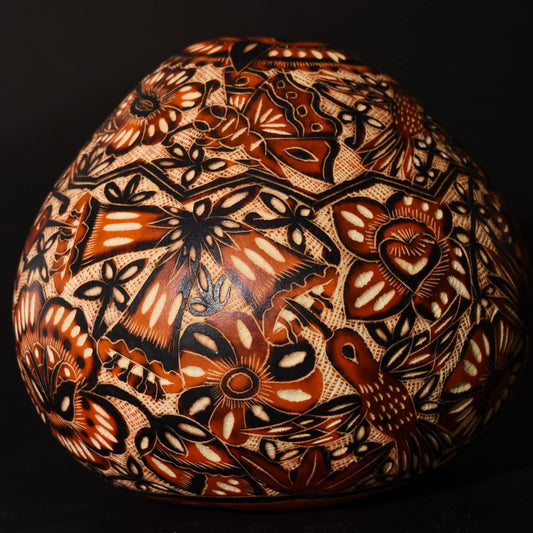 Folk Art Carved Gourd Birds Flowers hand carved Sacred Valley Peru G52502 - Shaman Things