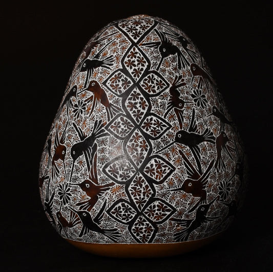 Folk Art Carved Gourd Birds Flowers hand carved Sacred Valley Peru G52506 - Shaman Things