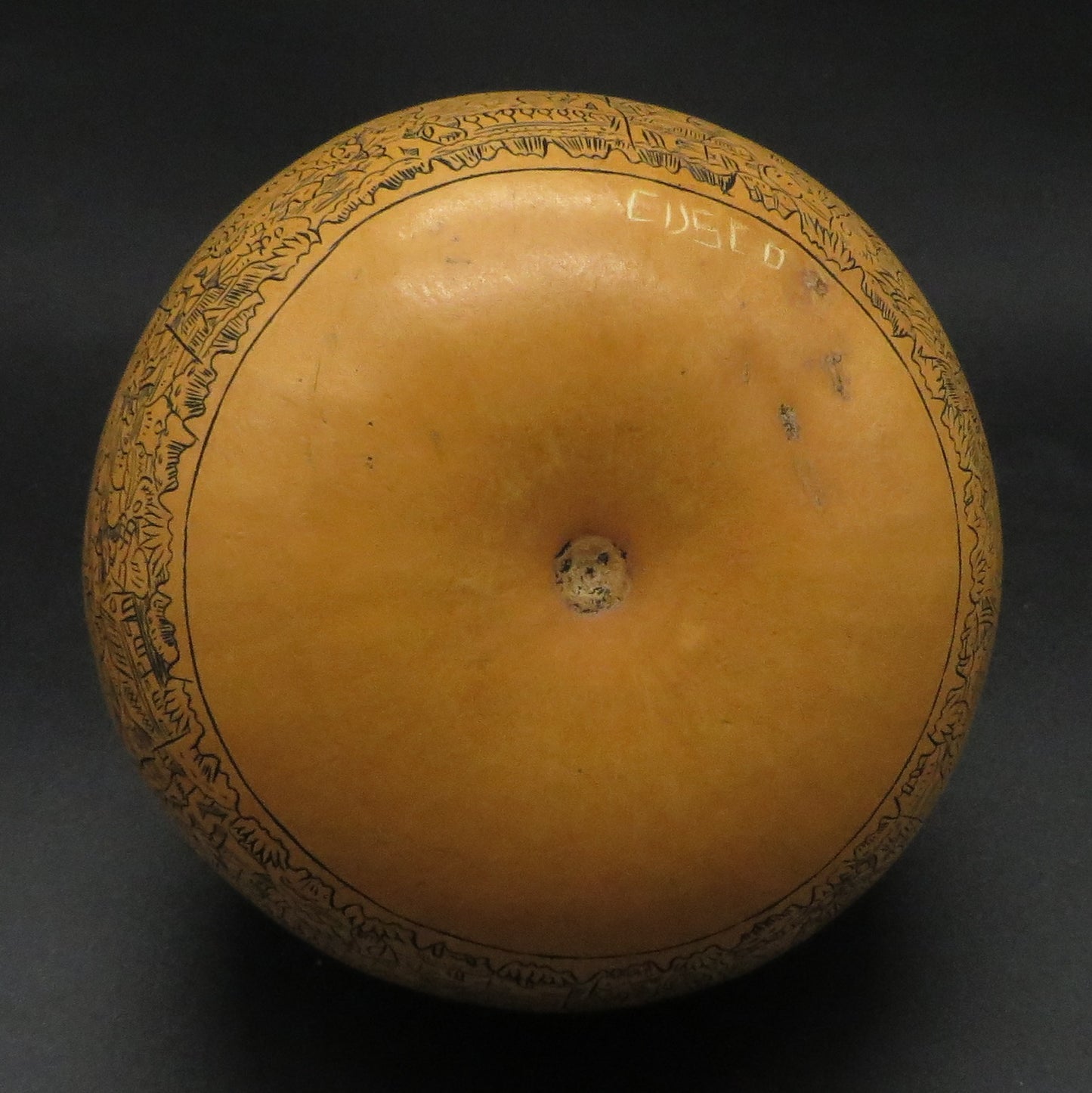 Folk Art Carved Gourd Sun Moon Condor Puma Serpent Daily Life hand carved Sacred Valley Peru P236