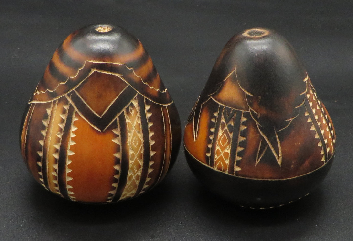 Folk Art Carved Gourds Peruvian Man and Woman Pair hand carved Sacred Valley Peru P237