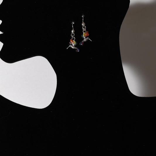 Hummingbird Earrings 950 Silver with Stone Inlay Peru Sacred Valley E52506 - Shaman Things