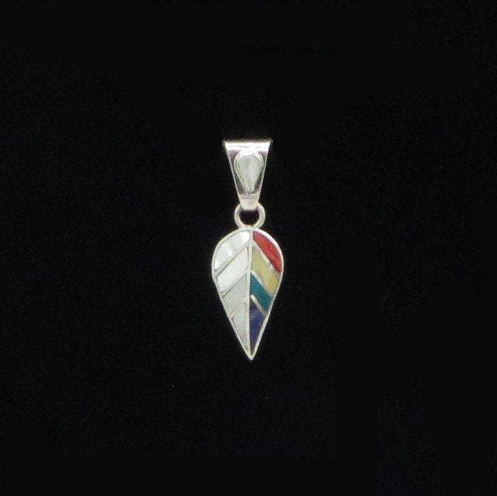 Coca Leaf Pendant with Stone and Abalone Inlay Peru 950 Silver Sacred Valley PH28