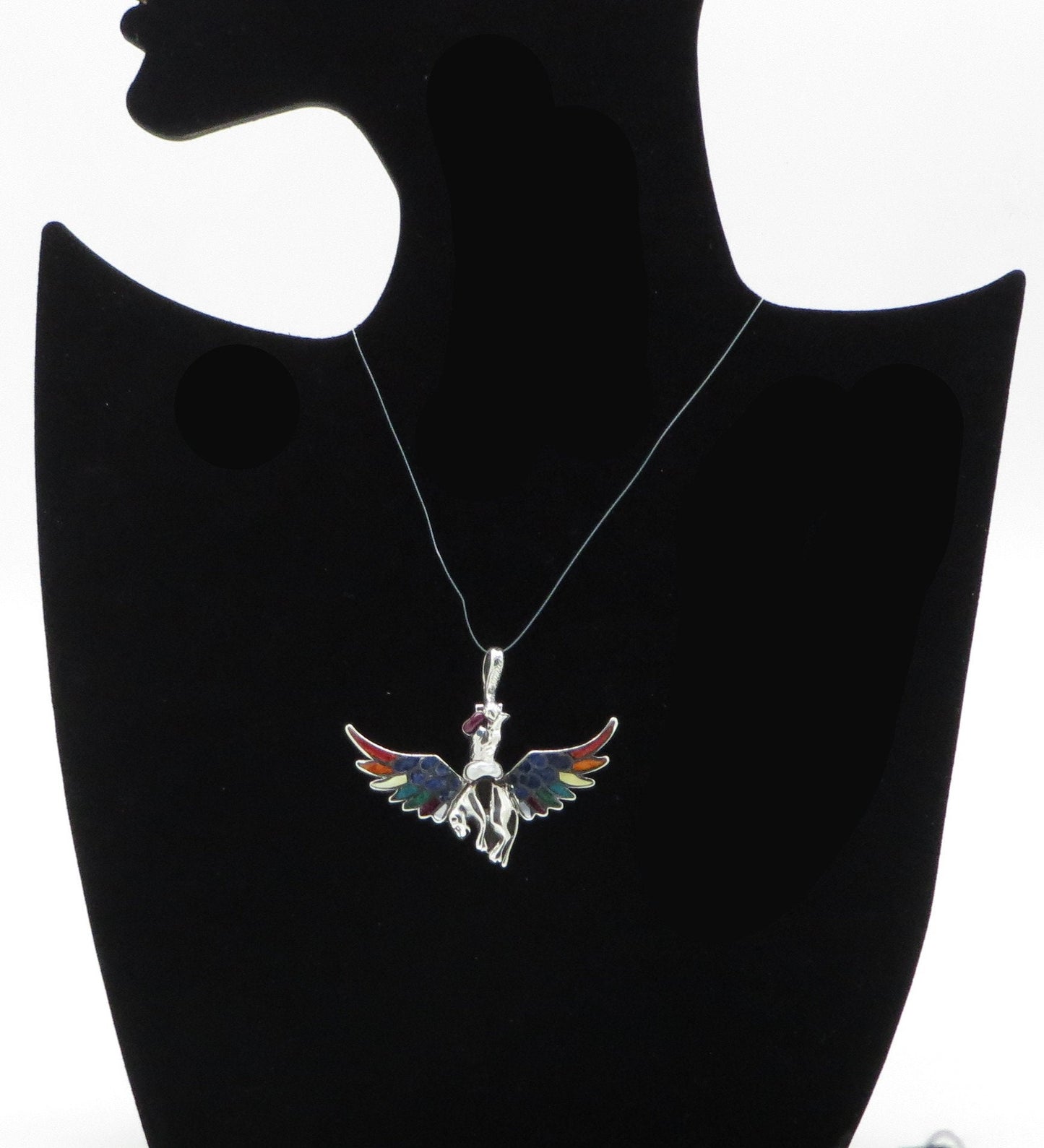 Condor Jaguar Pendant Seven Chakras Silver and Stone Inlay Peru 950 Silver Sacred Valley PJV19