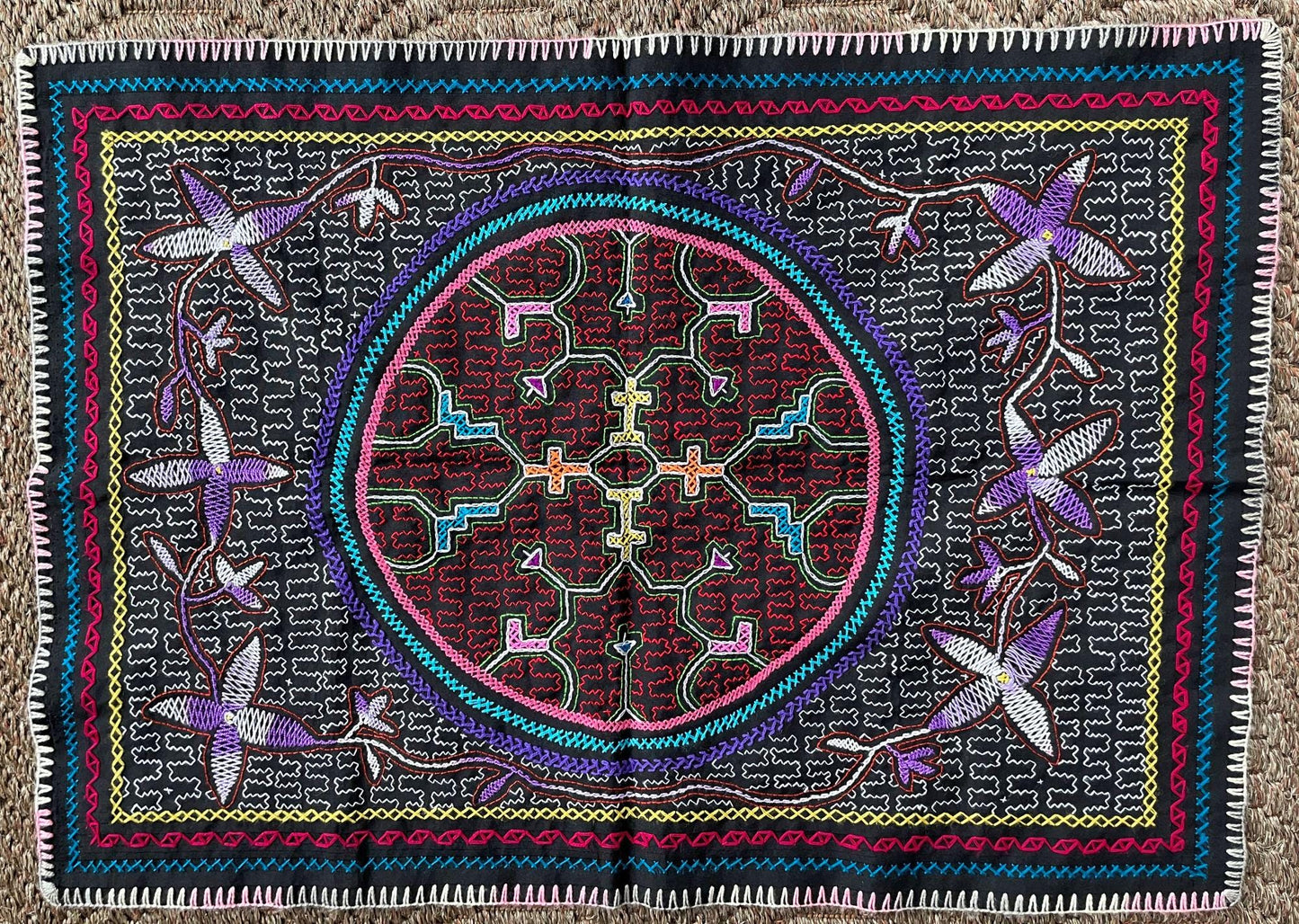 Shipibo Hand Embroidered Tapestry Altar Cloth Ayahuasca 21" x 29" PF2309