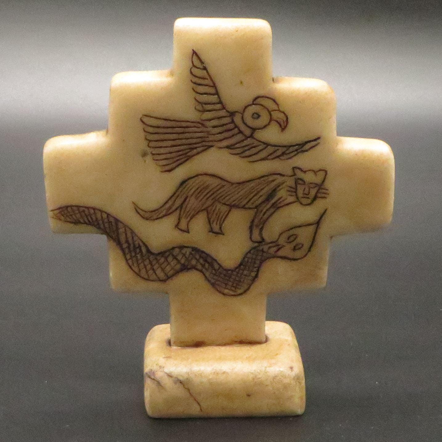 Chakana Stone Inca Cross with Inca Calendar Alabaster Caliza Stone hand crafted Sacred Valley P24-10