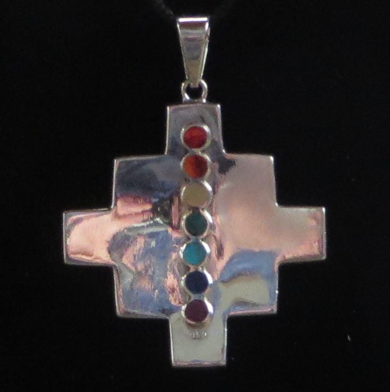 Chakana Pendant with Stone and Abalone Inlay Snake Condor Jaguar 950 Silver Sacred Valley Peru PJVB2