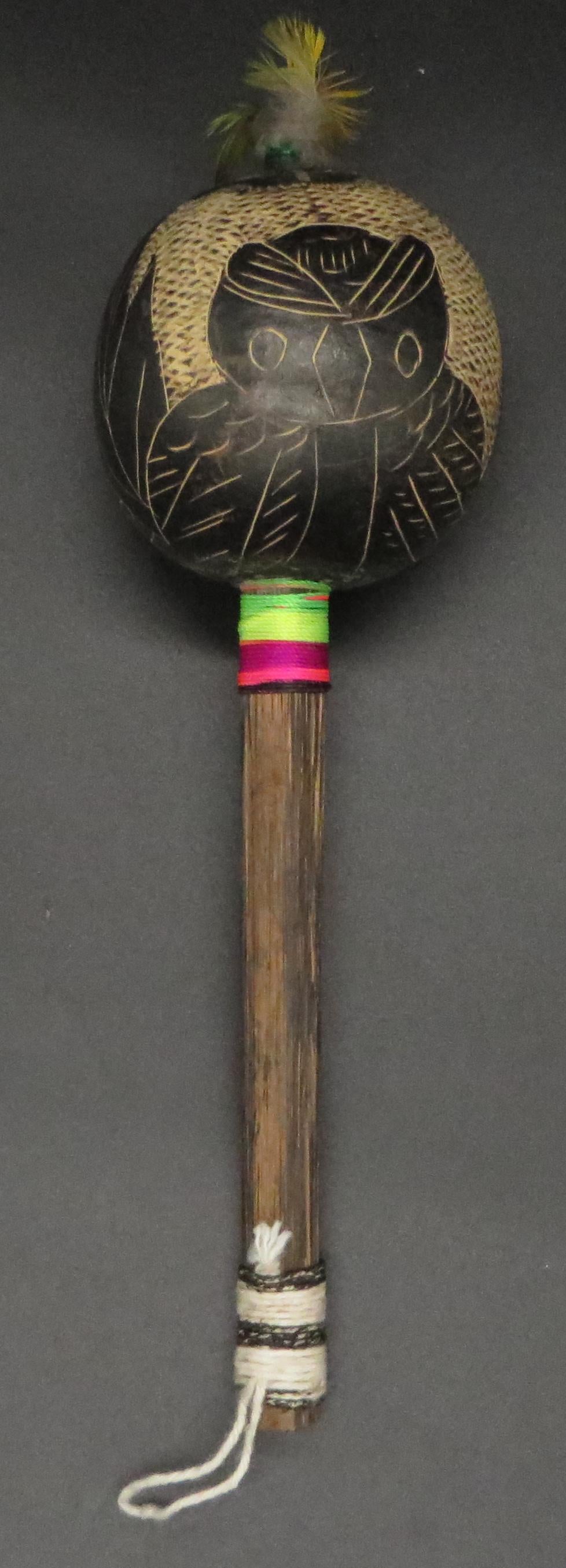Shipibo Ceremonial Rattle Owl Designs Handcrafted in Amazon Region Peru R2408