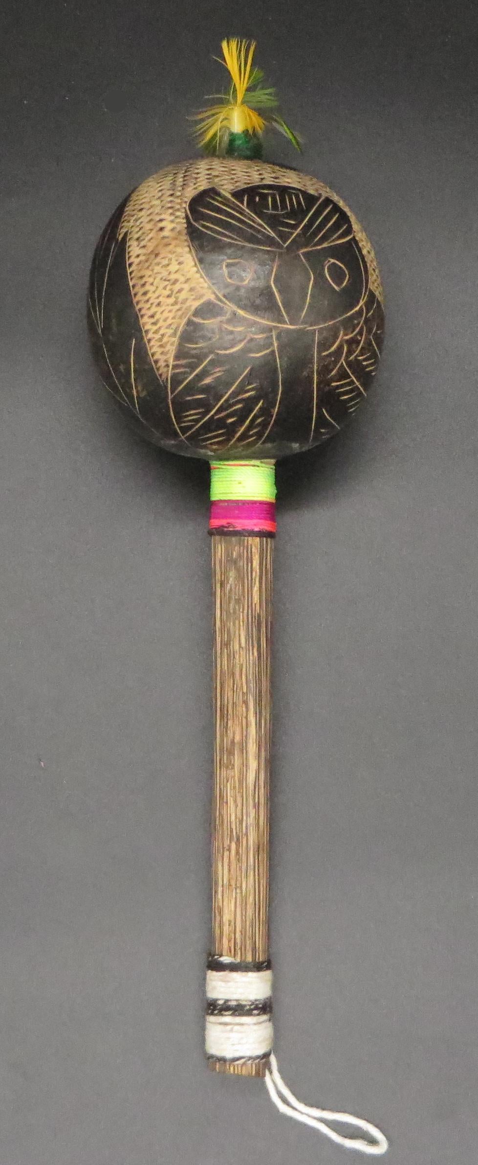 Shipibo Ceremonial Rattle Owl Designs Handcrafted in Amazon Region Peru R2408