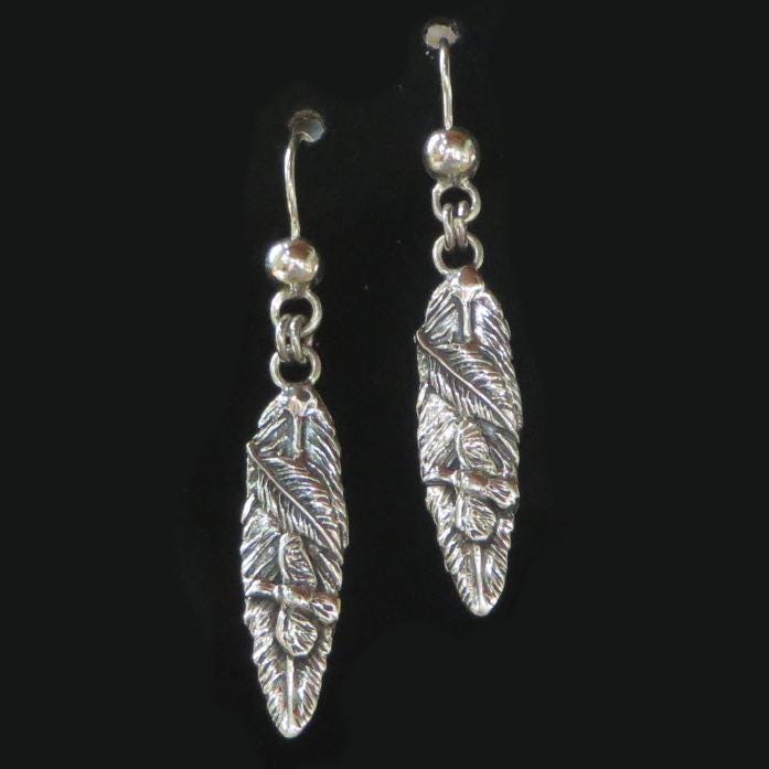 Feather with Coca Leaf and Condor Earrings 950 Silver Peru Sacred Valley EJBV3