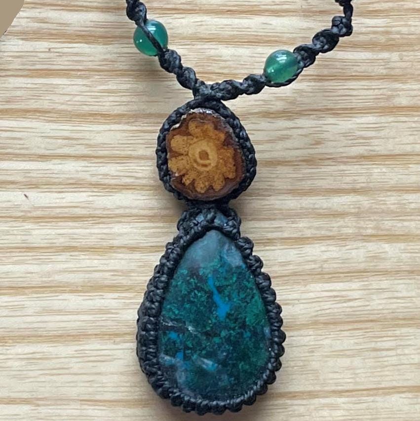 Necklace Ayahuasca Vine Peruvian Turquoise Macrame Hand Crafted by Shipibo in Amazon Basin Peru AN102