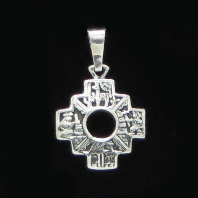 Reversible Chakana Pendant Peru 950 Silver and Stone Inlay Sacred Valley PJV30
