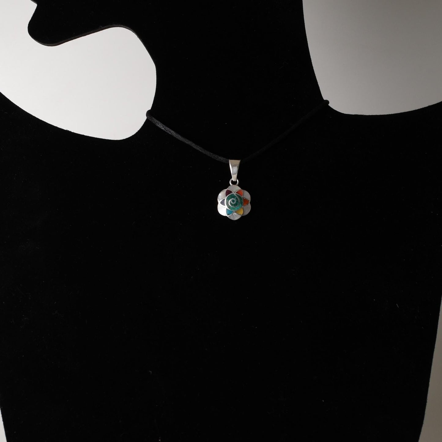 Flower of Life and Pachamama Pendant with Stone and Abalone Inlay Peru 950 Silver Sacred Valley P52506