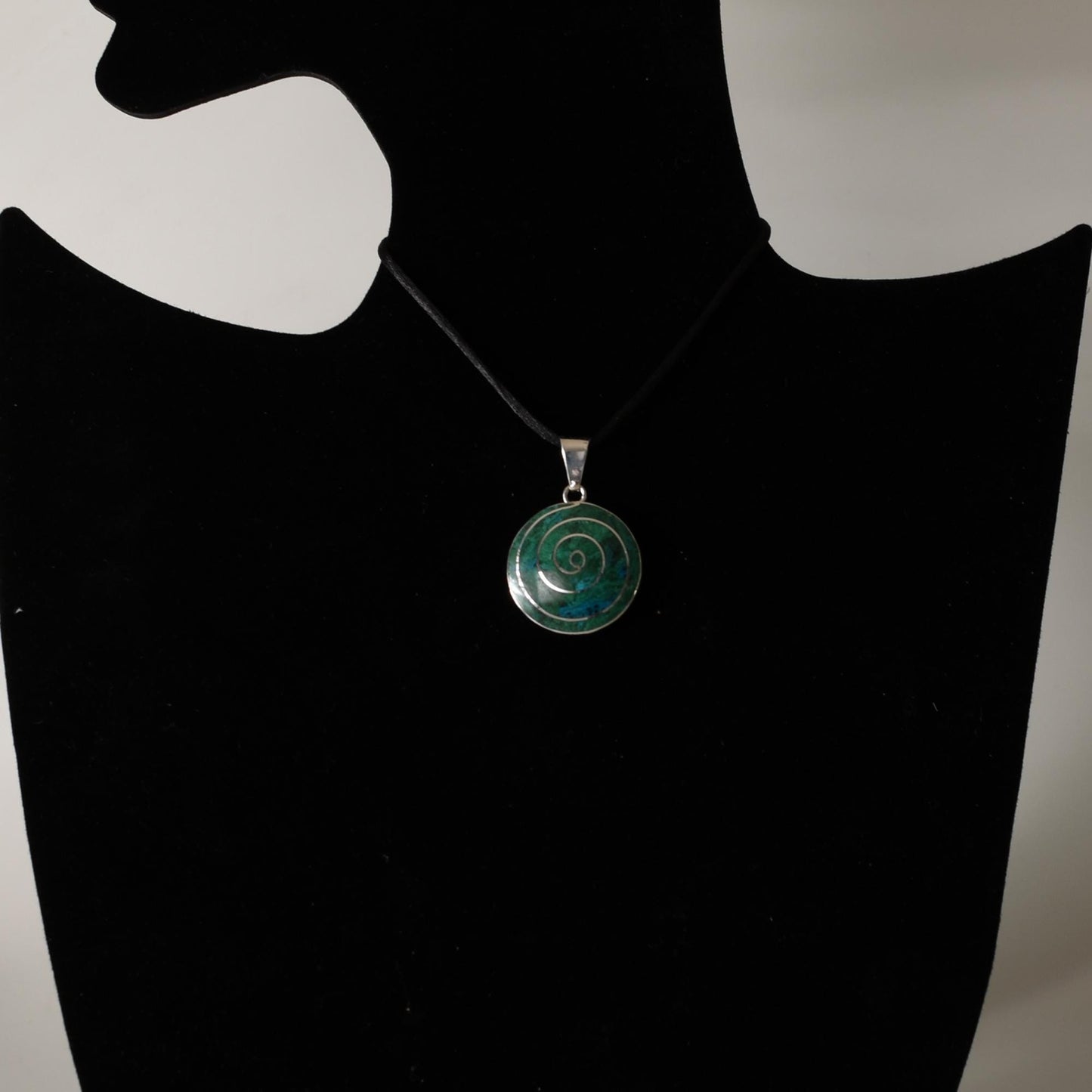 Pachamama Spiral Pendant with Stone Inlay and Seven Chakra Stones Peru 950 Silver Sacred Valley P52519