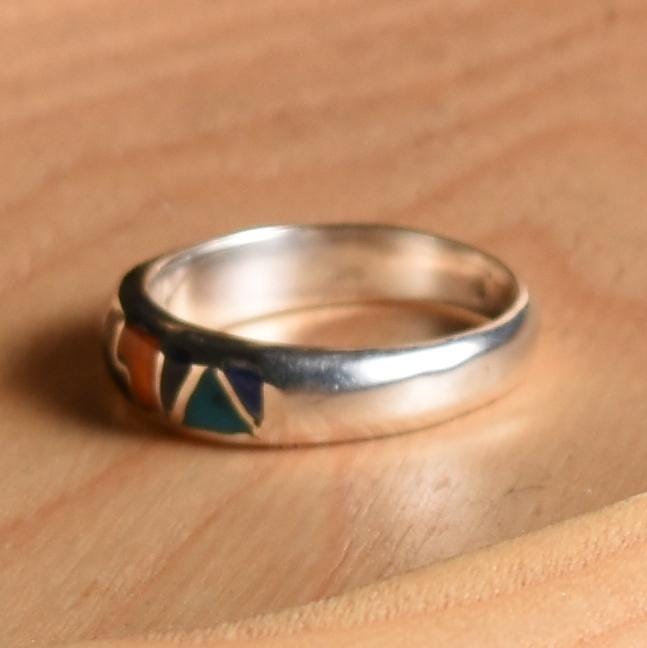 Inca Calendar Ring Size 8.5 Sacred Valley Peru 950 Silver Stone and Abalone Inlay R52509
