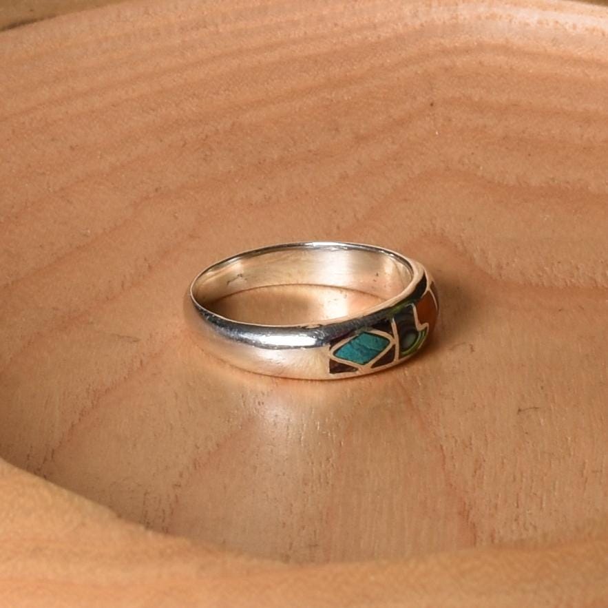 Inca Calendar Ring Size 9 Sacred Valley Peru 950 Silver Stone and Abalone Inlay R52521