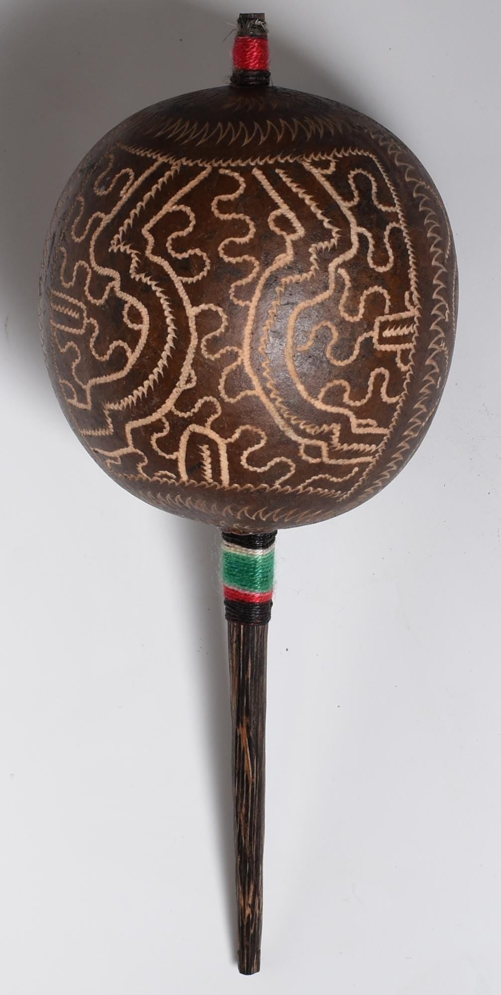 Large Shipibo Ceremonial Rattle with Shipibo Patterns Handcrafted in Amazon Region Peru R52503