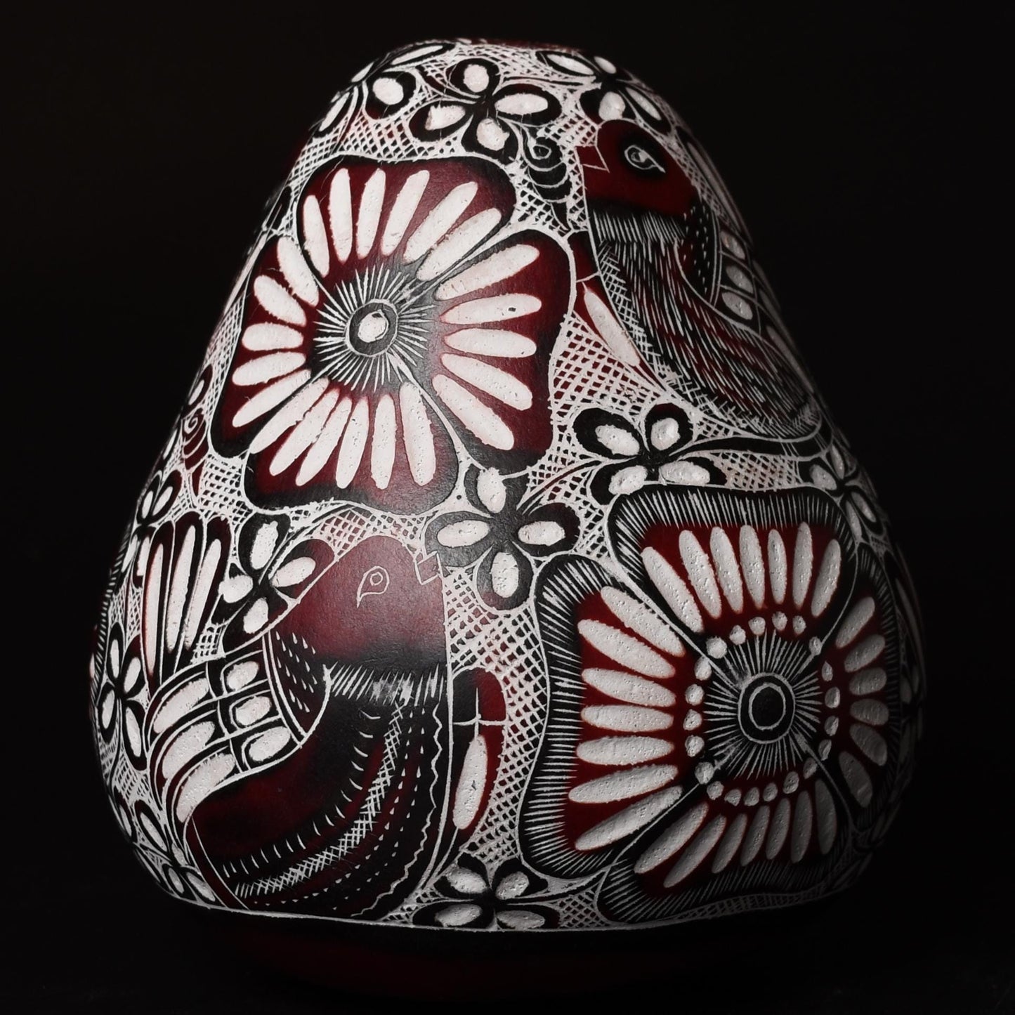 Folk Art Carved Gourd Birds Flowers hand carved Sacred Valley Peru G52505