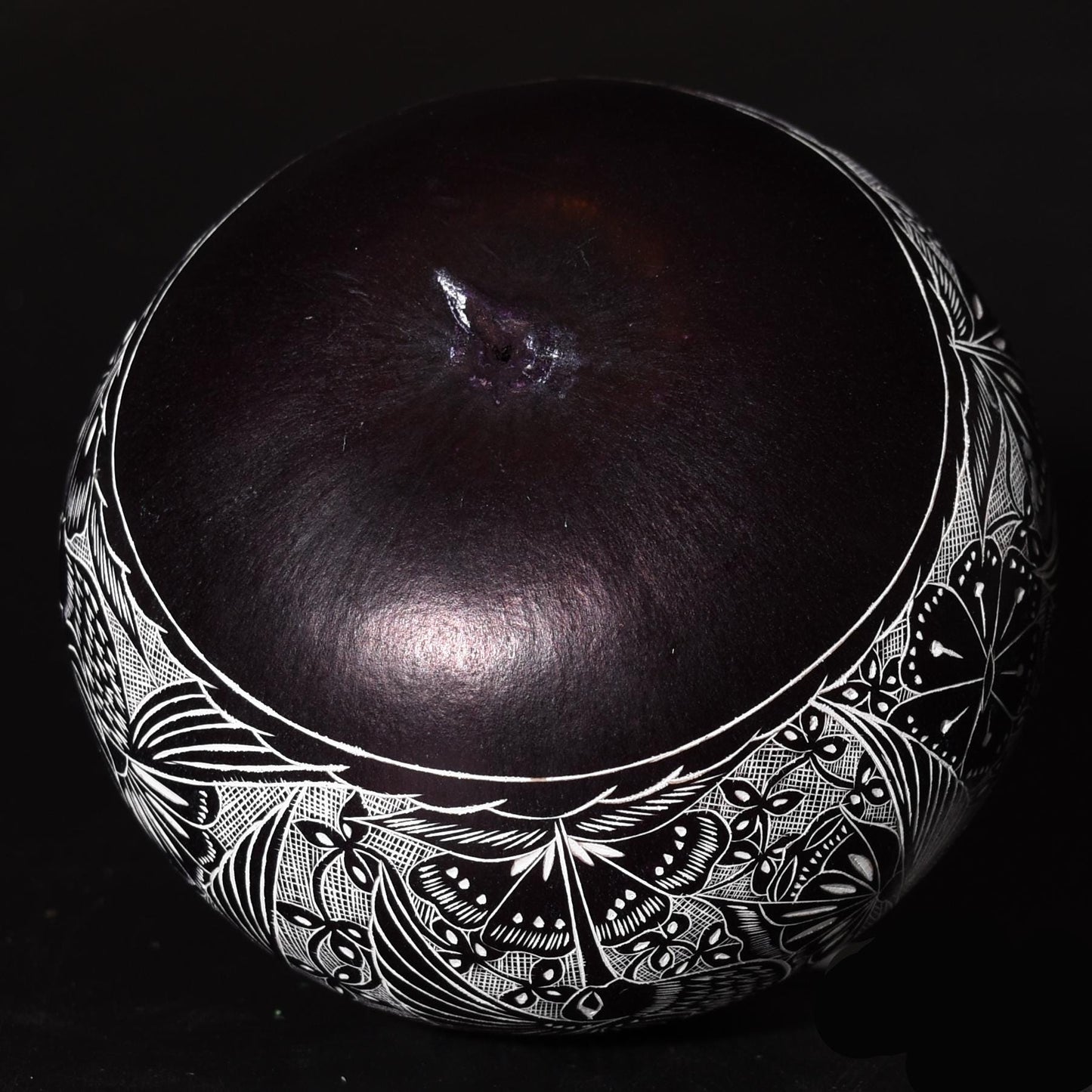 Folk Art Carved Gourd Hummingbirds Flowers hand carved Sacred Valley Peru G52514