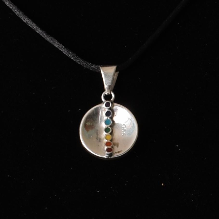 Pachamama Spiral Pendant with Stone Inlay and Seven Chakra Stones Peru 950 Silver Sacred Valley P52520
