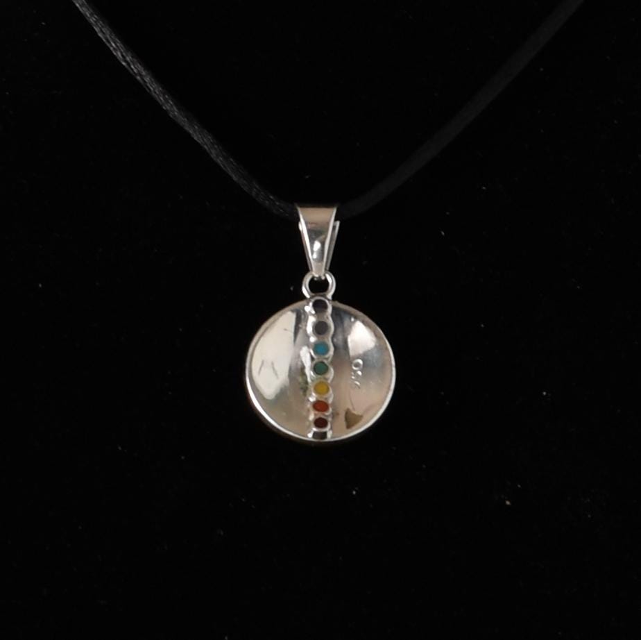 Pachamama Spiral Pendant with Stone Inlay and Seven Chakra Stones Peru 950 Silver Sacred Valley P52523