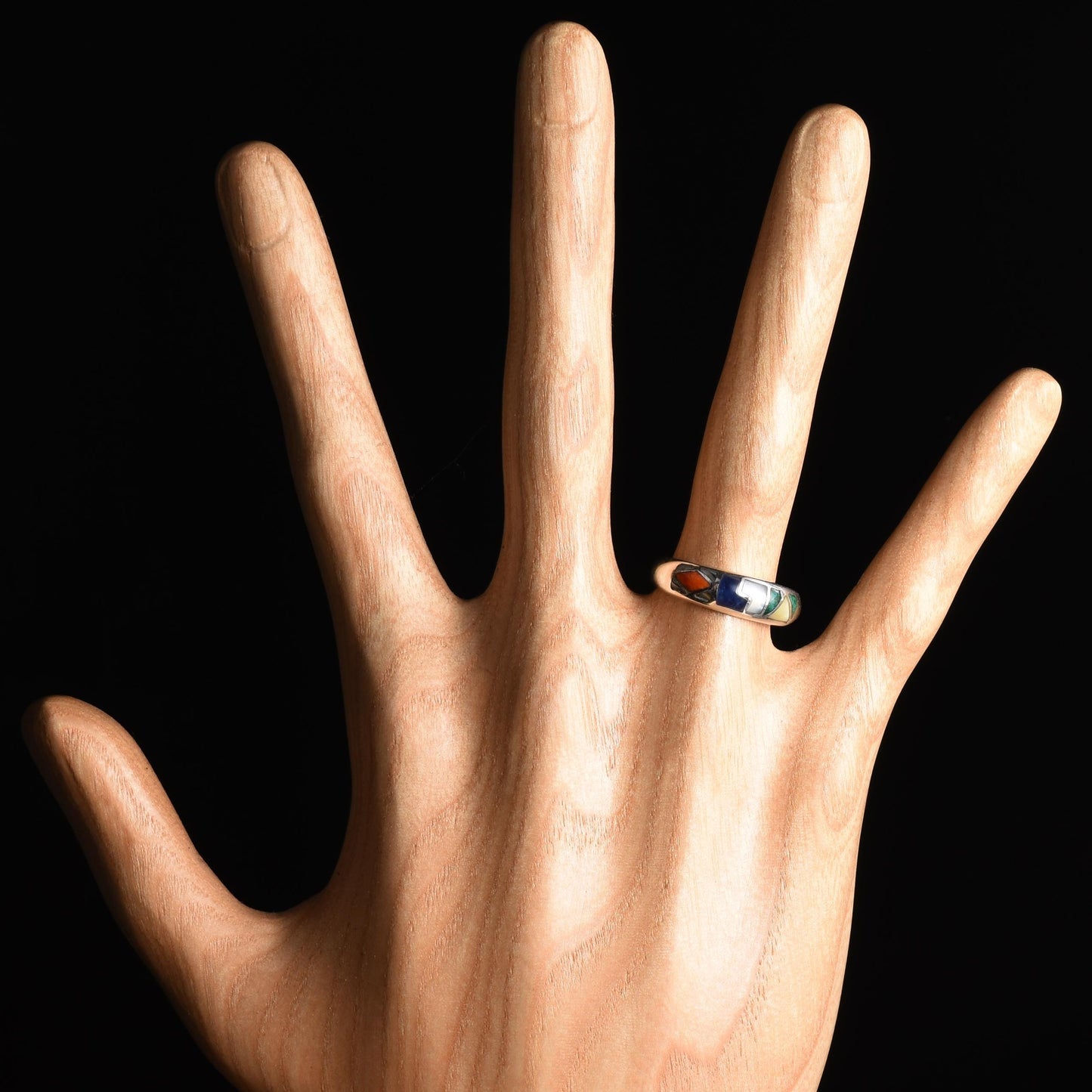 Inca Calendar Ring Size 7.5 Sacred Valley Peru 950 Silver Stone and Abalone Inlay R52510