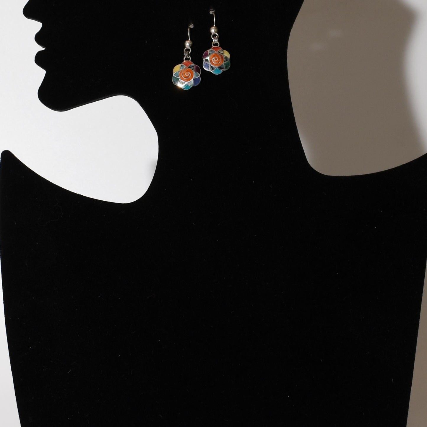 Flower of Life Earrings 950 Silver with Stone and Abalone Inlay Peru Sacred Valley E52501