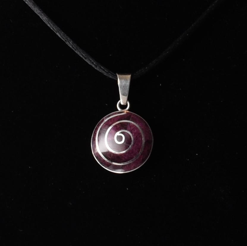 Pachamama Spiral Pendant with Stone Inlay and Seven Chakra Stones Peru 950 Silver Sacred Valley P52529
