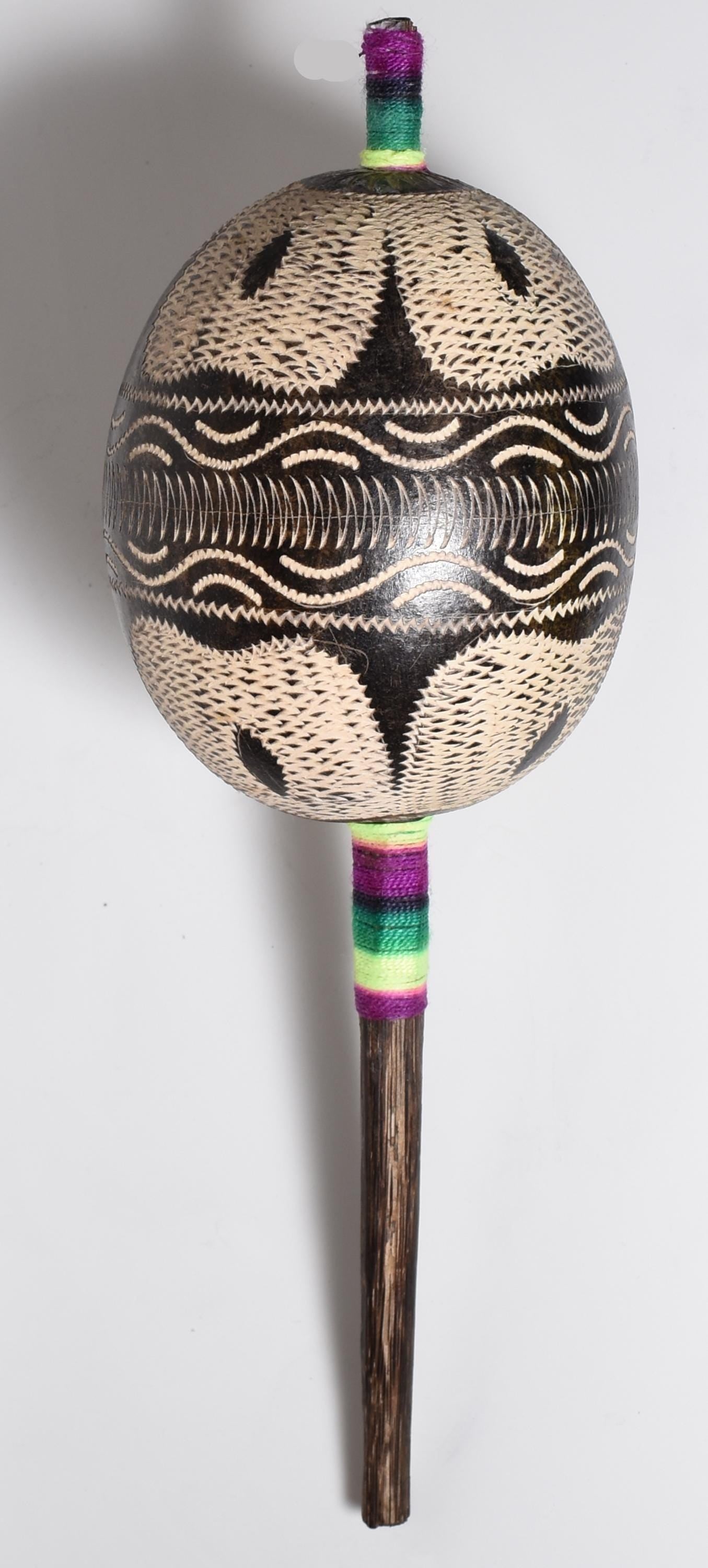 Large Shipibo Ceremonial Rattle with Shipibo Patterns Handcrafted in Amazon Region Peru R52502