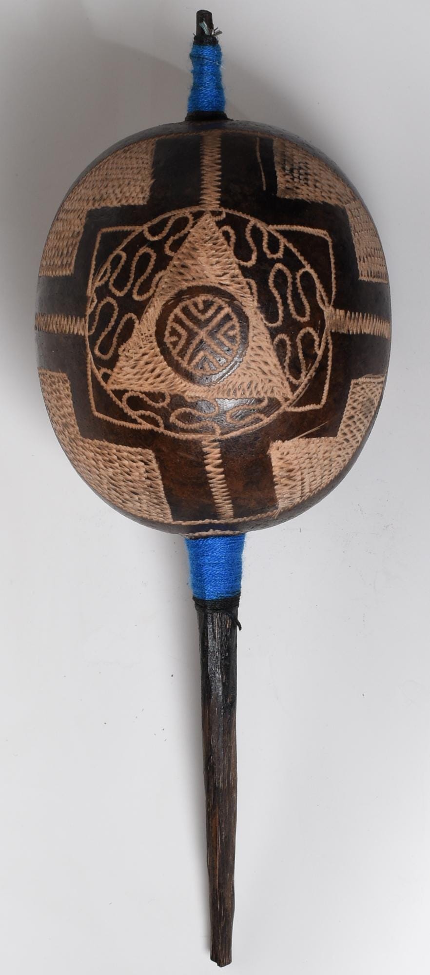 Large Shipibo Ceremonial Rattle with Chakana and Shipibo Patterns Handcrafted in Amazon Region Peru R52507