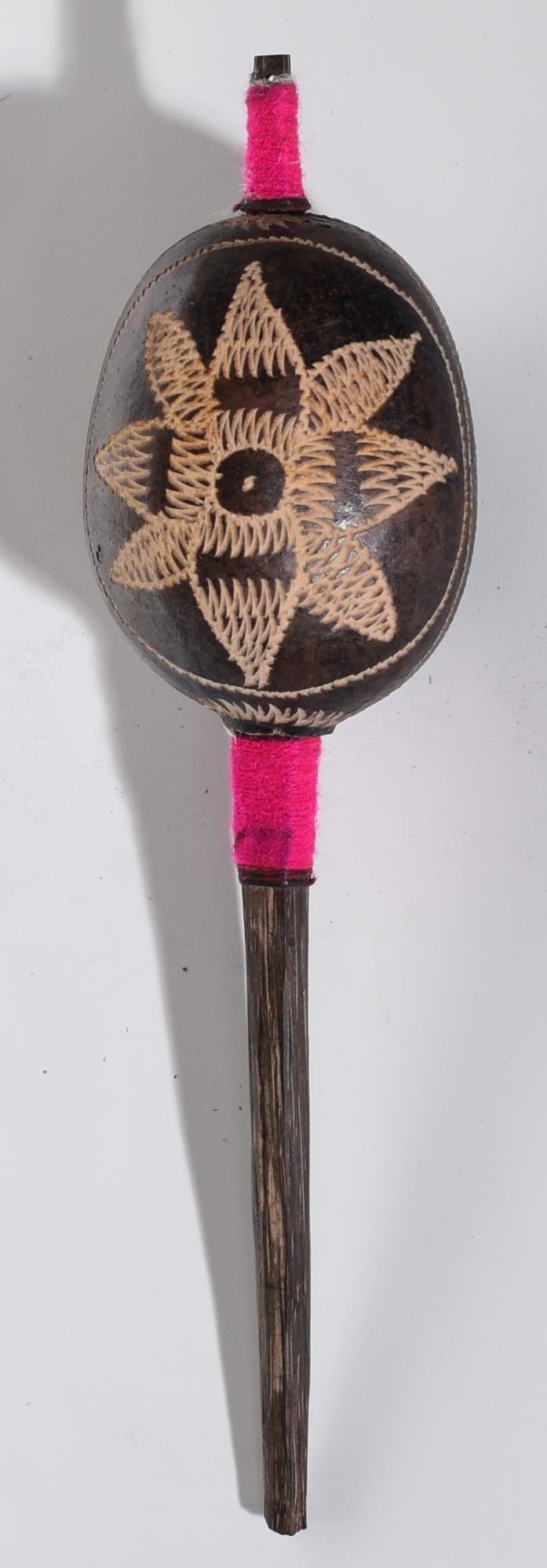 Shipibo Ceremonial Rattle Owl and Flower Handcrafted in Amazon Region Peru R52508