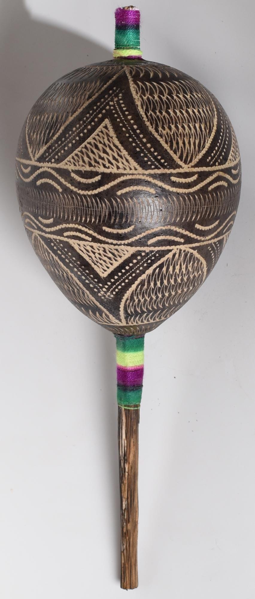 Large Shipibo Ceremonial Rattle with Shipibo Patterns Handcrafted in Amazon Region Peru R52511