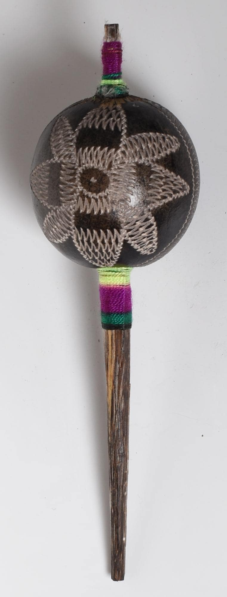 Shipibo Ceremonial Rattle Owl and Flower Handcrafted in Amazon Region Peru R52515