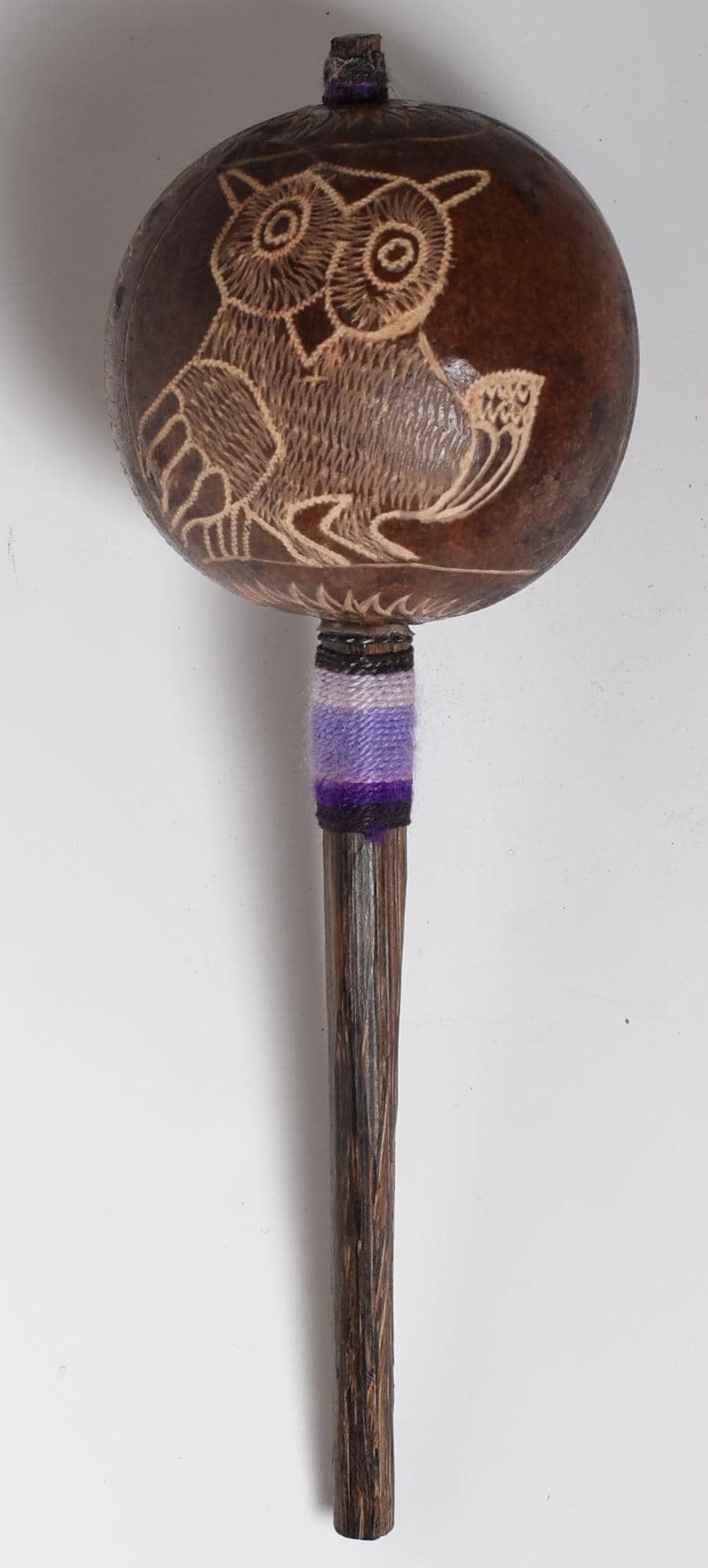 Medium Shipibo Ceremonial Rattle Owl and Eagle Hawk Handcrafted in Amazon Region Peru R52516