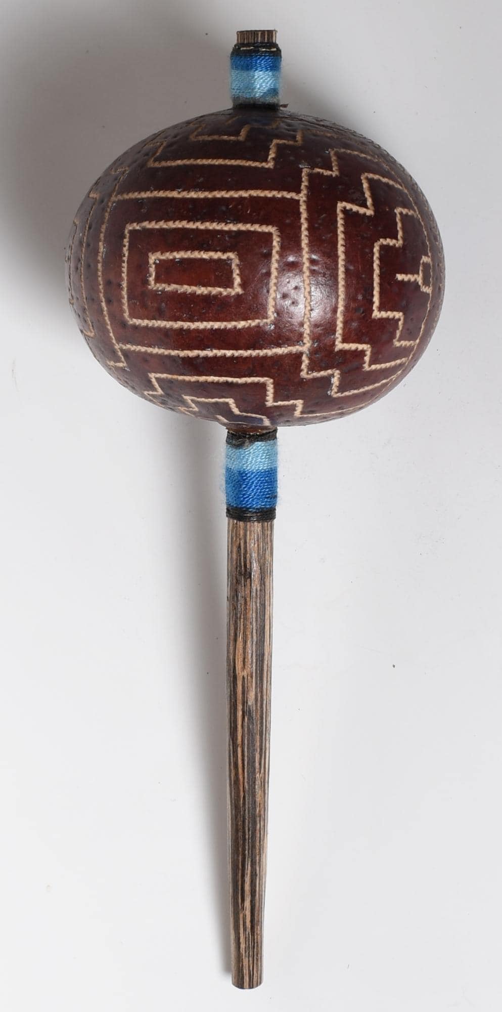 Medium Shipibo Ceremonial Rattle with Chakana and Shipibo Patterns Handcrafted in Amazon Region Peru R52517
