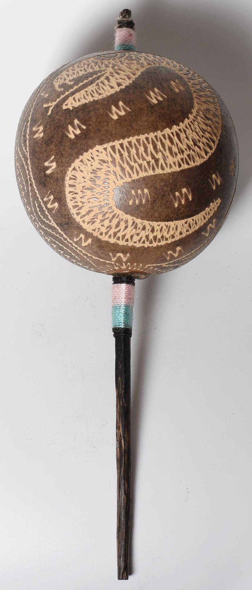 Large Shipibo Ceremonial Rattle Snake Handcrafted in Amazon Region Peru R52518