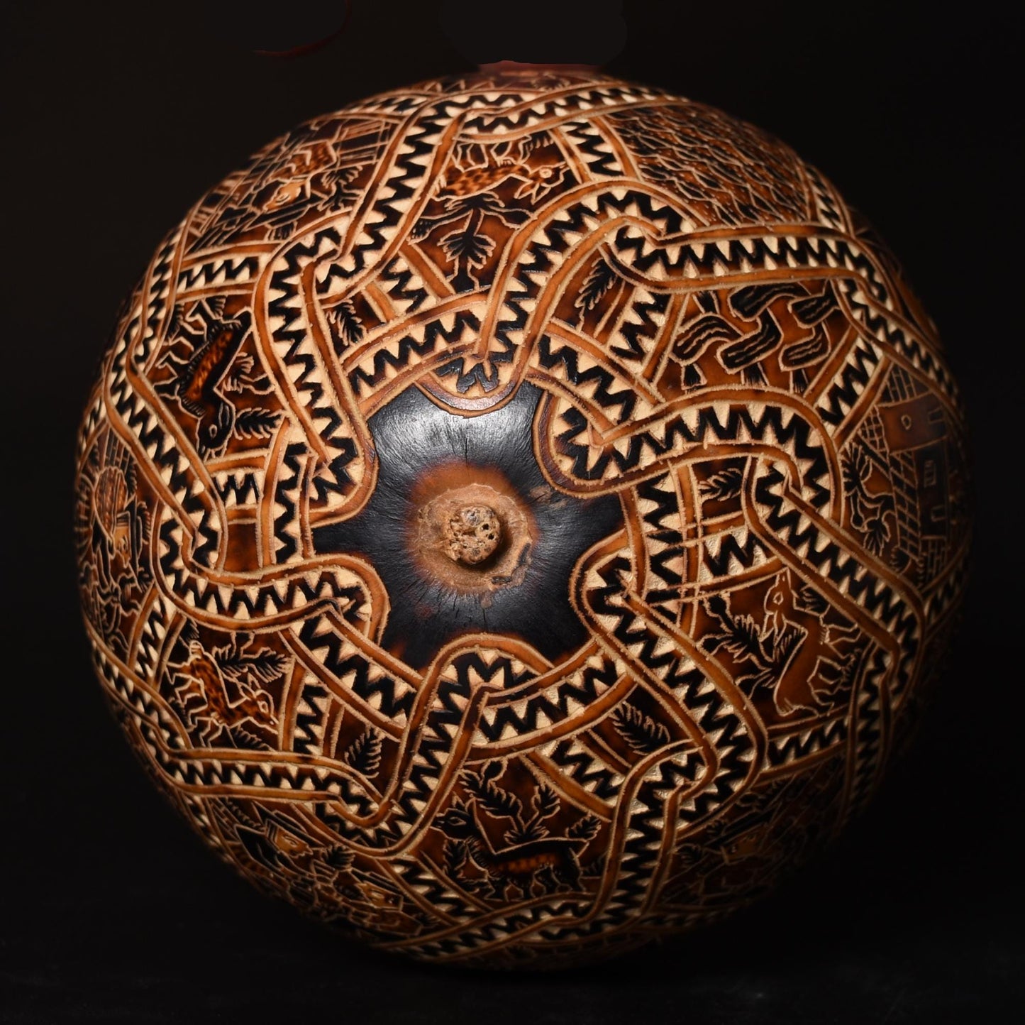 Folk Art Carved Gourd Rural Scenes hand carved Sacred Valley Peru G52503