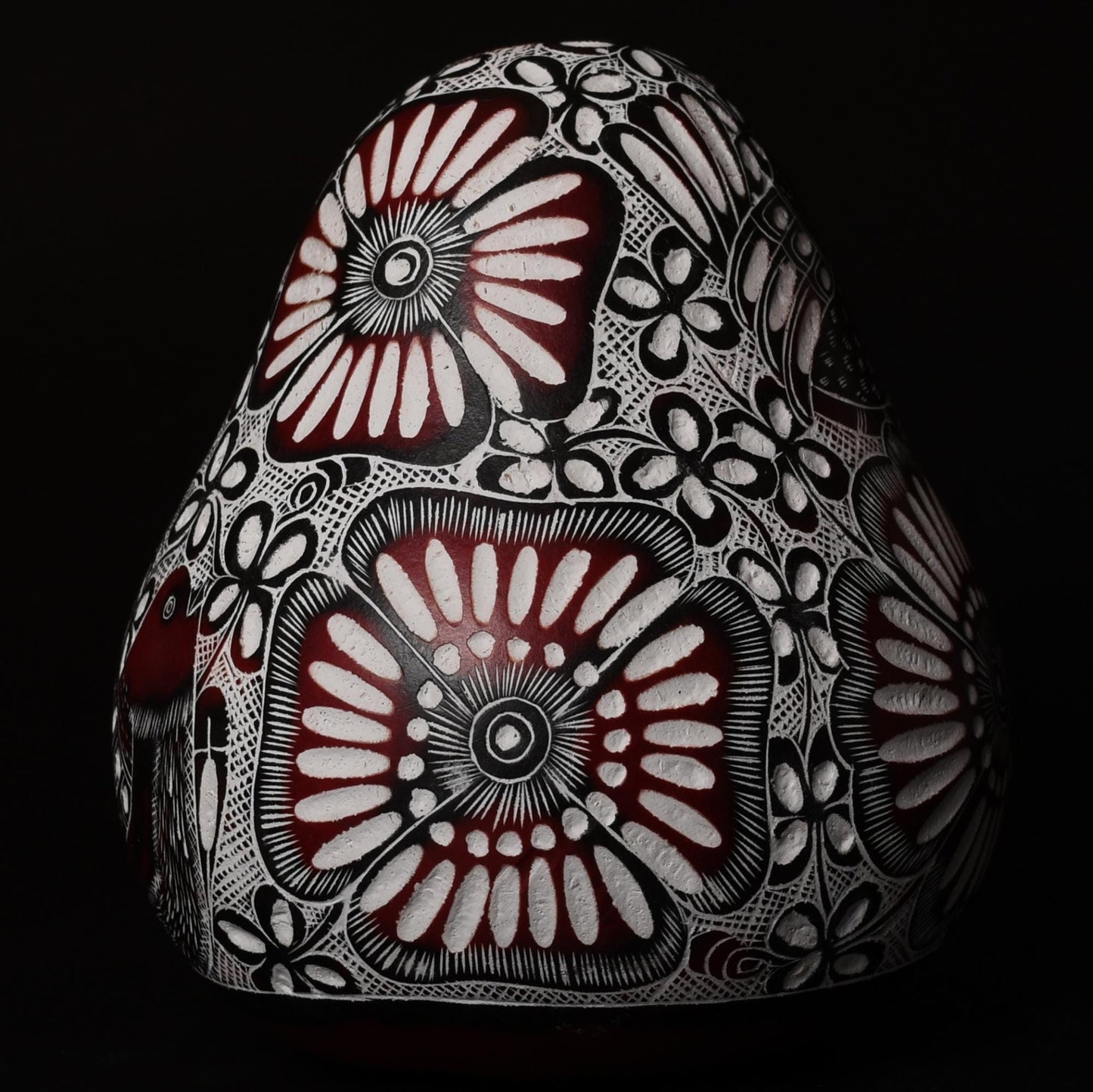 Folk Art Carved Gourd Birds Flowers hand carved Sacred Valley Peru G52505