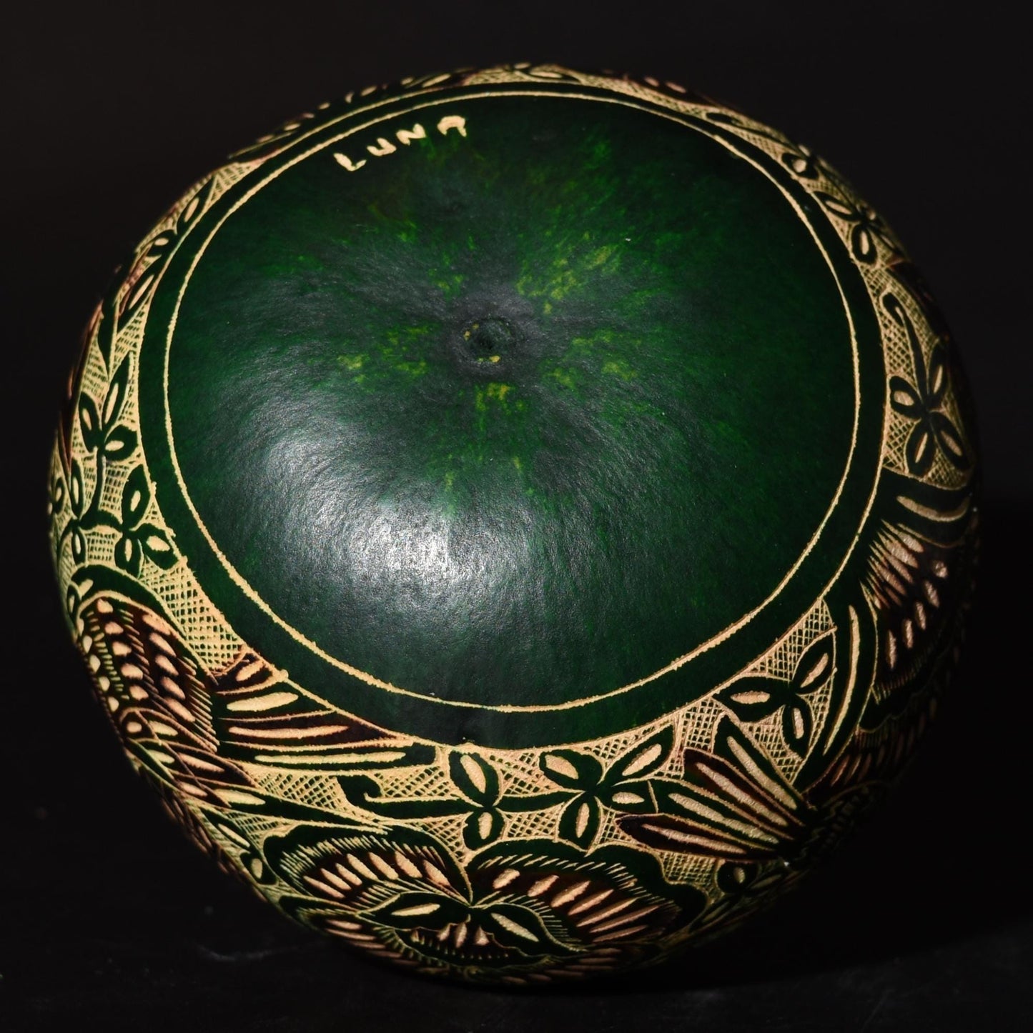 Folk Art Carved Gourd Birds Flowers hand carved Sacred Valley Peru G52509
