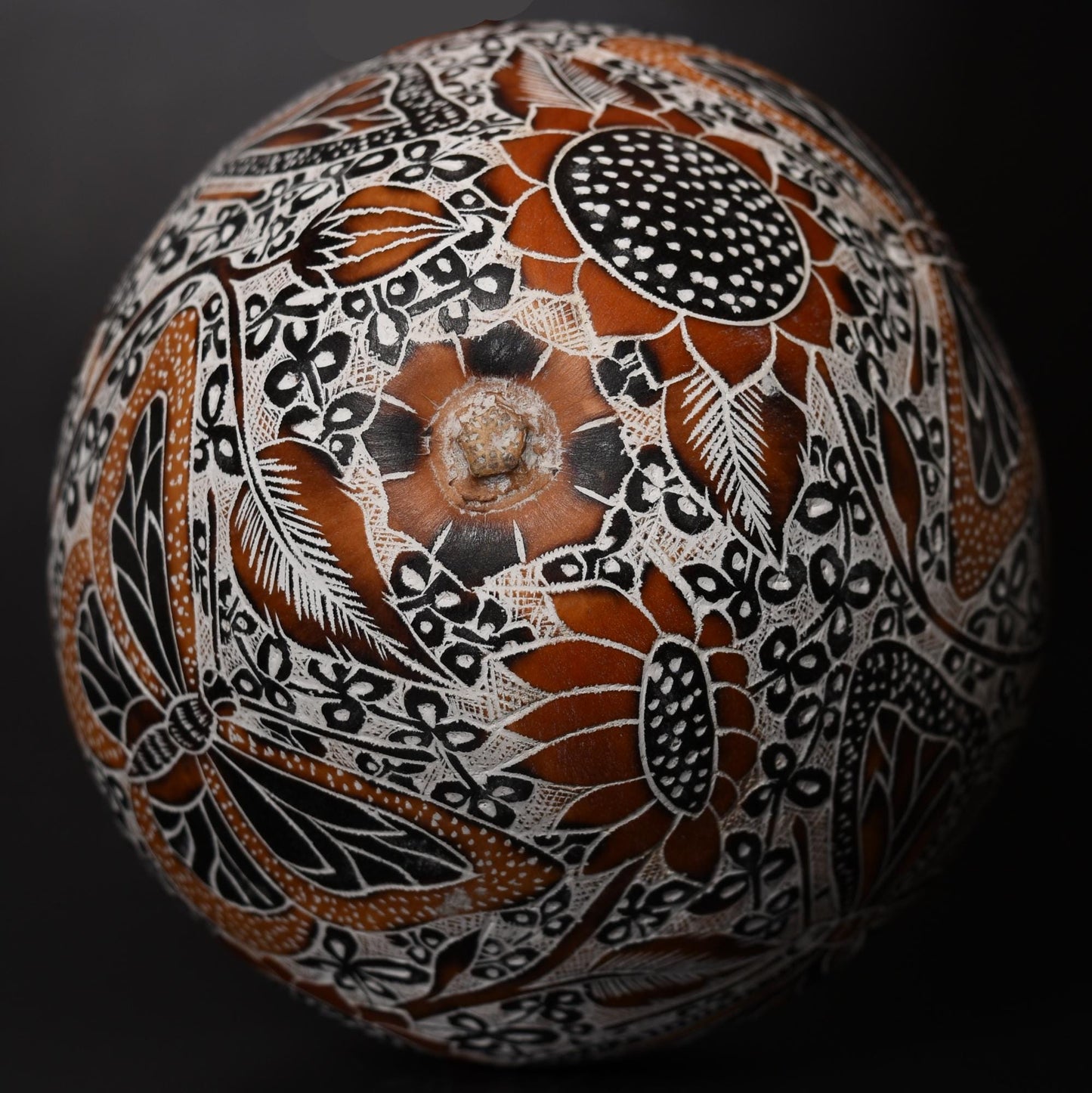 Folk Art Carved Gourd Butterflies Flowers hand carved Sacred Valley Peru G52511