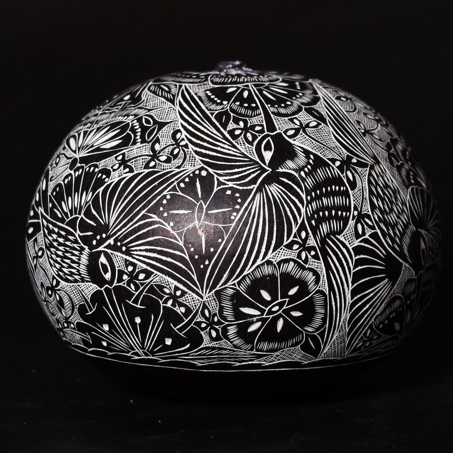 Folk Art Carved Gourd Hummingbirds Flowers hand carved Sacred Valley Peru G52514