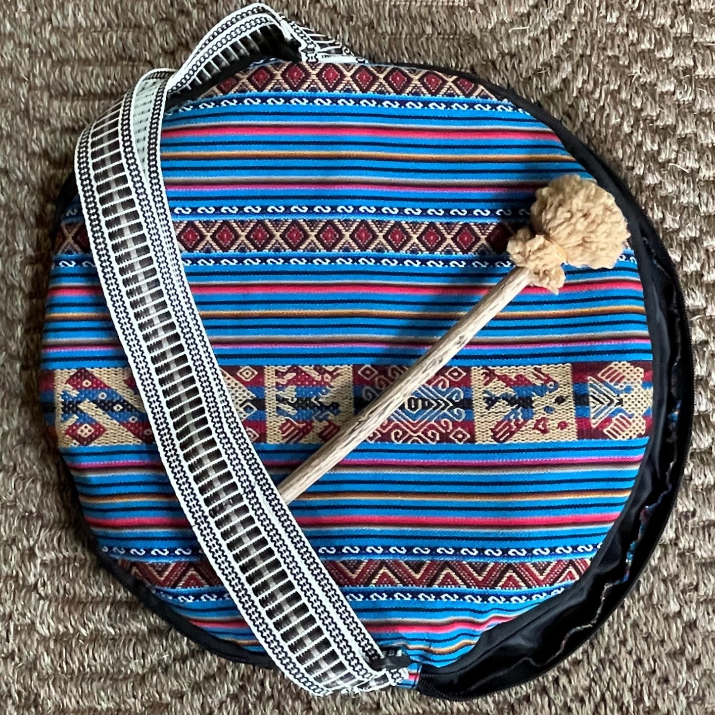 Shaman Drum Hand Made and Hand Painted Jaguar Snake Condor Made in Sacred Valley Peru D52509
